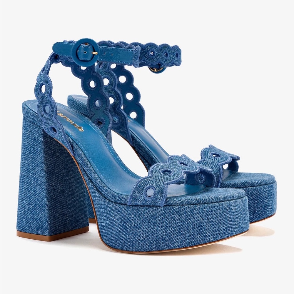 Larroude Dolly Broderie Sandal Heels